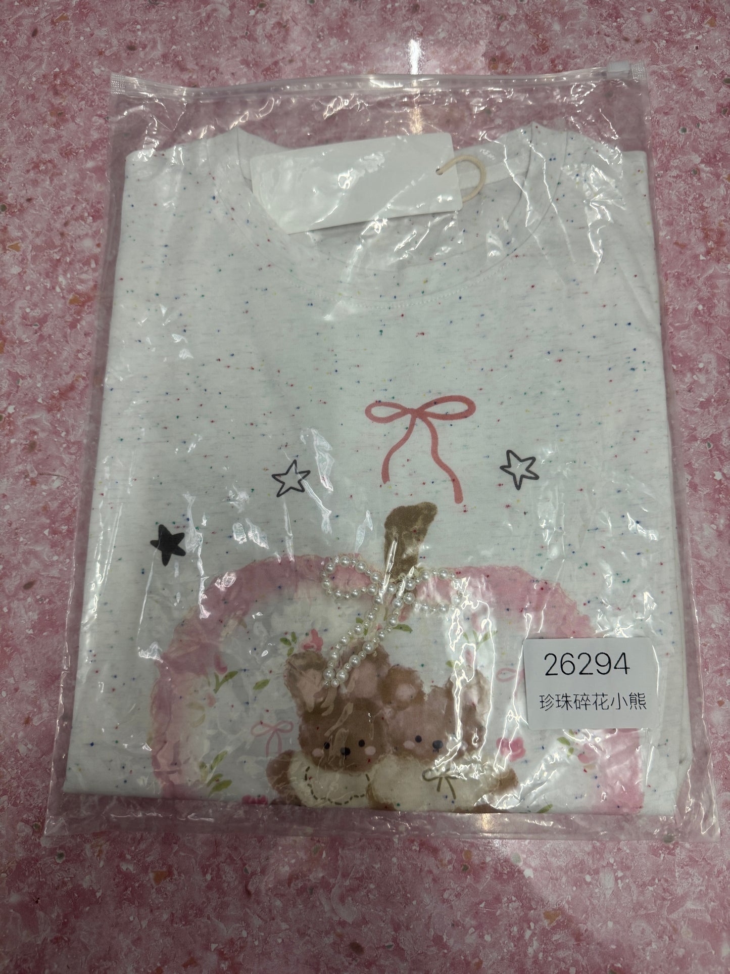 Korean Fashion Cute Animals Style T-Shirt Series | Pearl Ribbon Apple with Teddy Bear & Rabbit - Kawaii Fashion Items