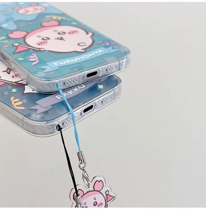 Japanese Cartoon ChiiKawa iPhone Laser Case with Strap | Happy Party Rakko Kurimanju Shisa Furuhonya - iPhone Case PLUS SE2 11 12 13 14 15 16 16e 17 17e Pro Promax 12mini 13mini