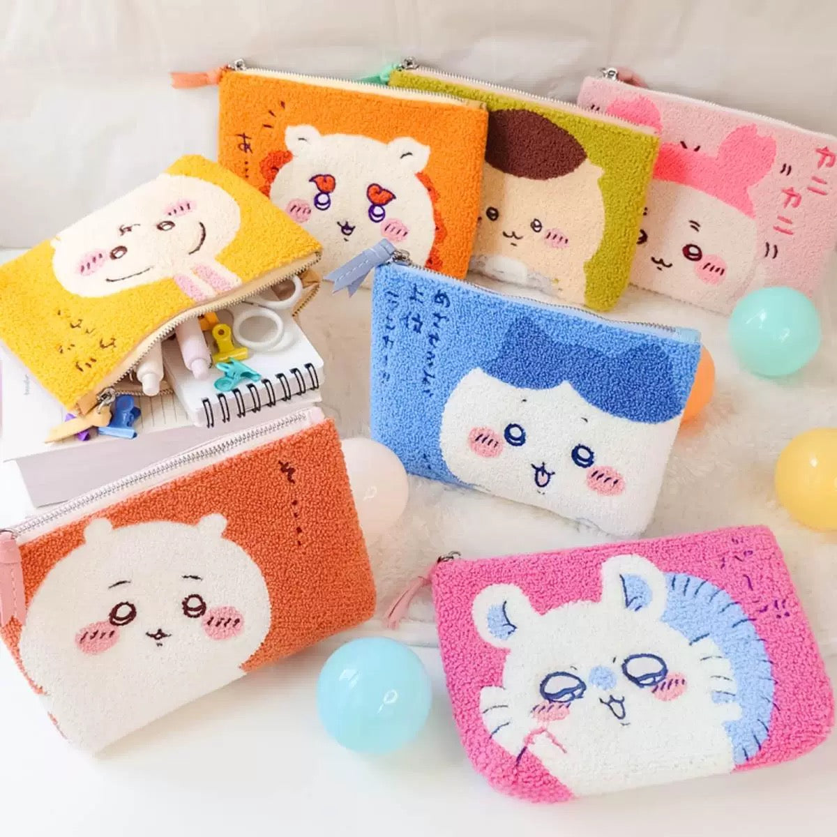 Japanese Cartoon Chiikawa Punch Needle Make Up Bag | ChiiKawa Hachiware Usagi Momonga Kurimanju Shisa Kani - Kawaii Plush Doll Purse Bag WinnieTheBirds Toy Shop