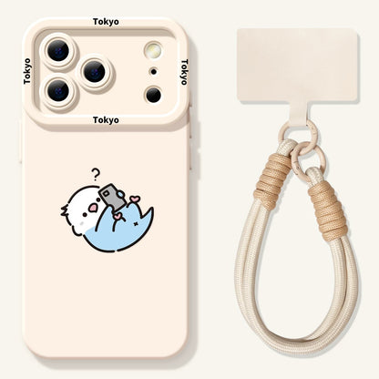 Lovely Simple Drawing White & Blue Budgie Silicon Phone Case |  Play with Phone with Strap - Phone Case Samsung Galaxy S26 S25 S24 S23 S22 S21 FE Ultra Edge