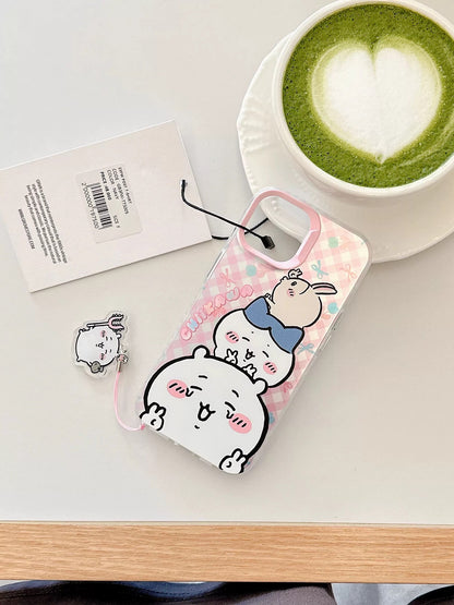 Japanese Cartoon iPhone Case with Strap | Laser Playing Group ChiiKawa Hachiware Usagi Momonga - iPhone CasePhone Case  7 8 PLUS SE2 XS XR X 11 12 13 14 15 Pro Promax 12mini 13mini  WinnieTheBirds Toy Shop