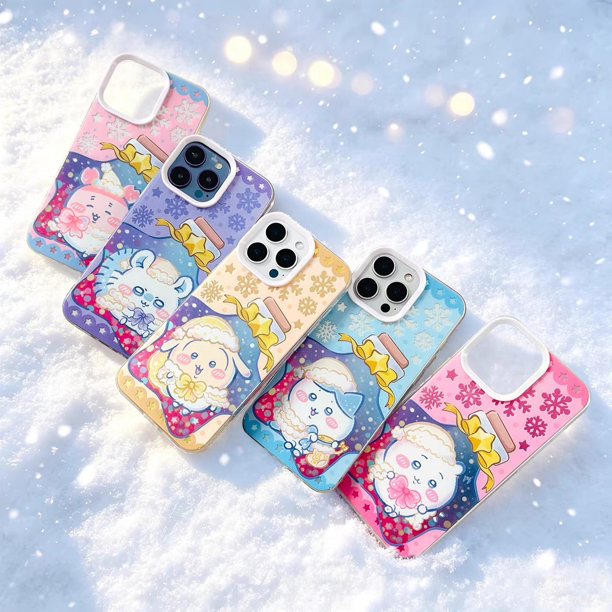 Japanese Cartoon ChiiKawa Winter Star Wish Laser Case | Chiikawa Hachiware Usagi Momonga Furuhonya 5 Styles - iPhone Case 11 12 13 14 15 16 16e 17 17e 18 Pro Promax