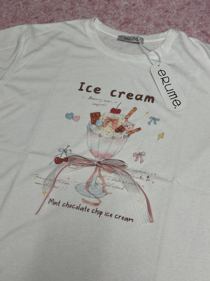 Korean Fashion Cute Sweets Style T-Shirt Series | Ice Cream Cup with Cat - Kawaii Fashion Items
