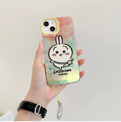 Japanese Cartoon iPhone Case with Strap | Laser Outing ChiiKawa Hachiware Usagi Momonga - iPhone CasePhone Case  7 8 PLUS SE2 XS XR X 11 12 13 14 15 16 Pro Promax 12mini 13mini WinnieTheBirds Toy Shop