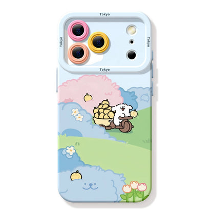 Cute Cartoon Doggie Maltese Puppy Silicon Phone Case | In Fruit Mountain with Strap - iPhone Case PLUS SE2 XS XR X 11 12 13 14 15 16 16e 17 17e Pro Promax 12mini 13mini