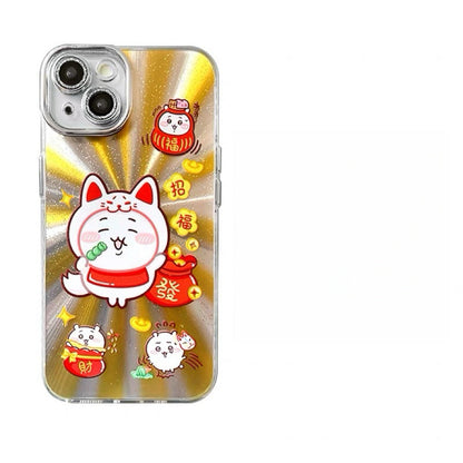 Japanese Cartoon ChiiKawa Folklore Kitsune Gold Laser Case | ChiiKawa Hachiware Usagi Momonga - Phone Case Samsung Galaxy S26 S25 S24 S23 S22 S21 FE Ultra Edge