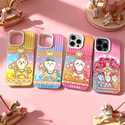 Japanese Cartoon ChiiKawa Go Round Laser Case | Merry Go Round with Chiikawa Hachiware Usagi - Phone Case Samsung Galaxy S26 S25 S24 S23 S22 S21 FE Ultra Edge