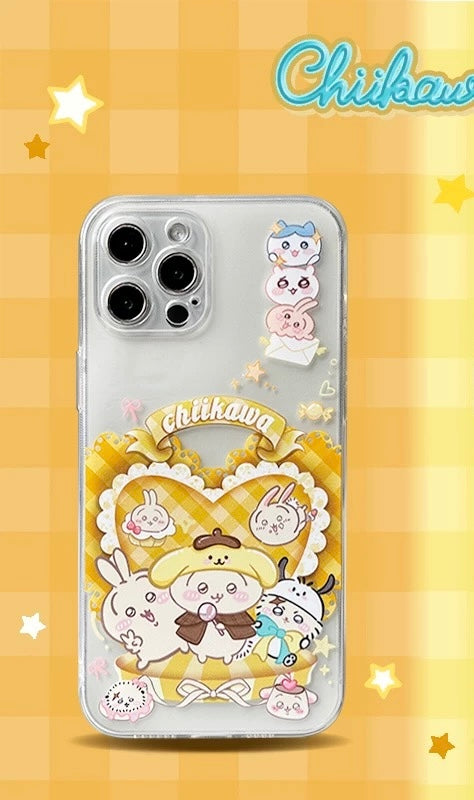 Japanese Cartoon ChiiKawa | Sweet Heart with Chiikawa My Melody Hachiware Hello Kitty Usagi Pompompurin Momonga Kuromi Clear - iPhone Case 11 12 13 14 15 16 Pro Promax WinnieTheBirds Toy Shop