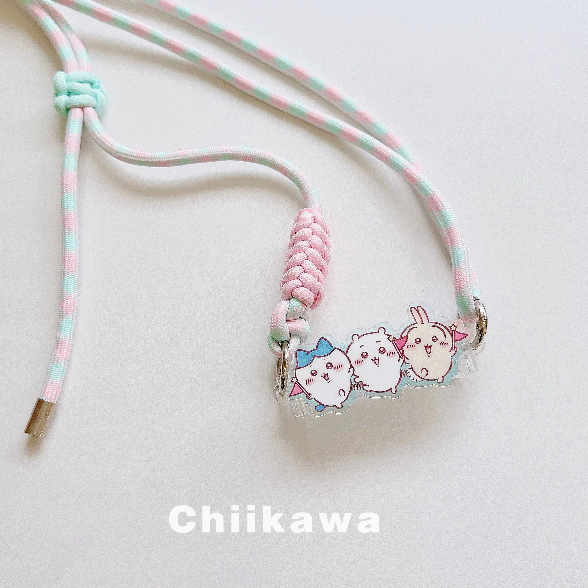 Japanese Cartoon Phone Back Clip with Phone Lanyard | Chiikawa Pink & Mint Green - for All Smart Phones