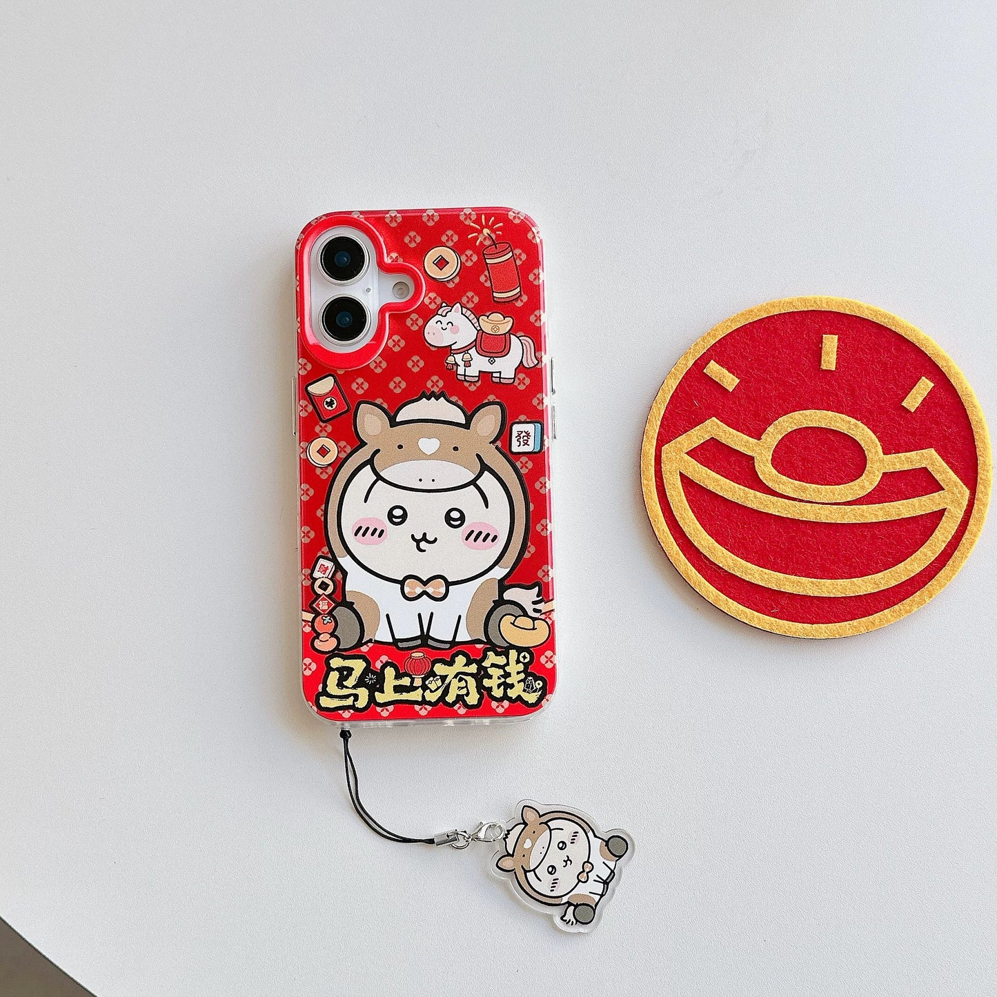 Japanese Cartoon ChiiKawa Laser Phone Case with Strap | Red Horse ChiiKawa Hachiware Usagi - Phone Case Samsung Galaxy S26 S25 S24 S23 S22 S21 FE Ultra Edge