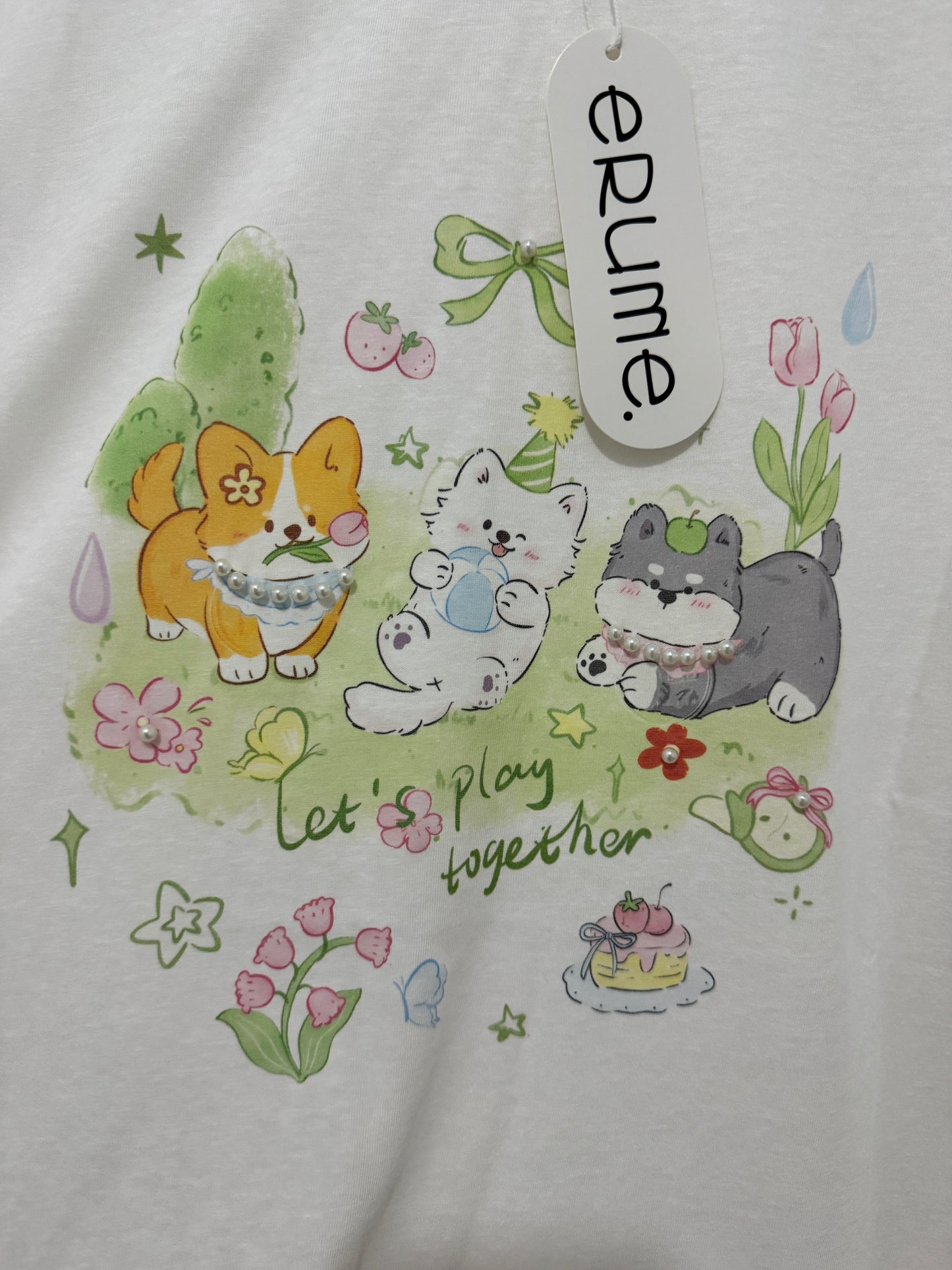 Animals Style T-Shirt Series | 3 Puppy Lets Play Together - Kawaii Fashion Items