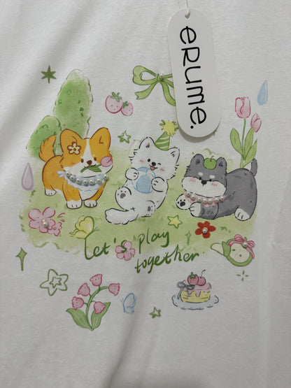 Animals Style T-Shirt Series | 3 Puppy Lets Play Together - Kawaii Fashion Items