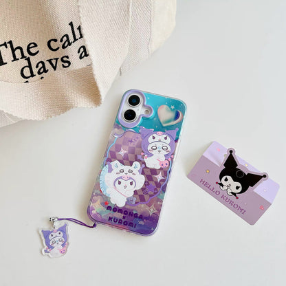 Japanese Cartoon Sanrio X Chiikawa iPhone Case with Strap | Kitty Chiikawa Cinnamoroll Hachiware Pompompurin Usagi Kuromi Momonga My Melody Crab - iPhone Case PLUS SE2 XS XR X 11 12 13 14 15 16 16e 17 17e Pro Promax 12mini 13mini