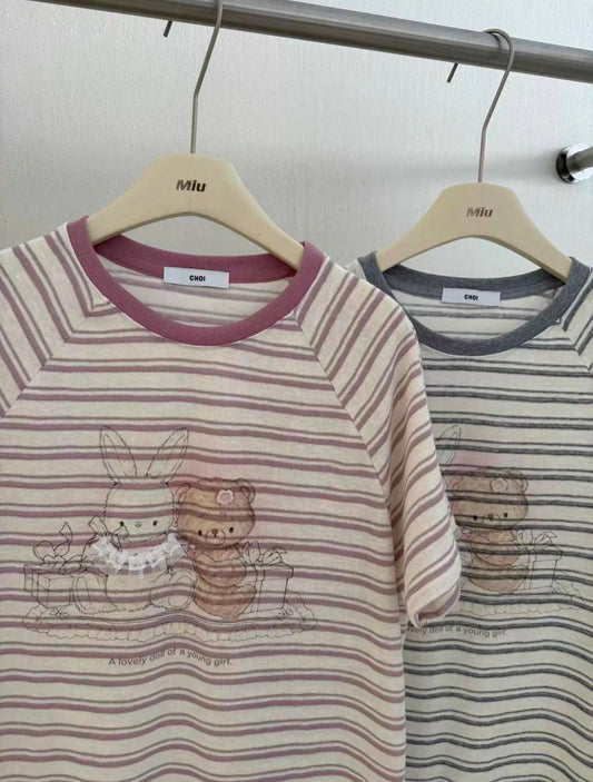 Korean Fashion Cute Animals Style T-Shirt Series | Vintage Bear & Rabbit Teddy - Kawaii Fashion Items