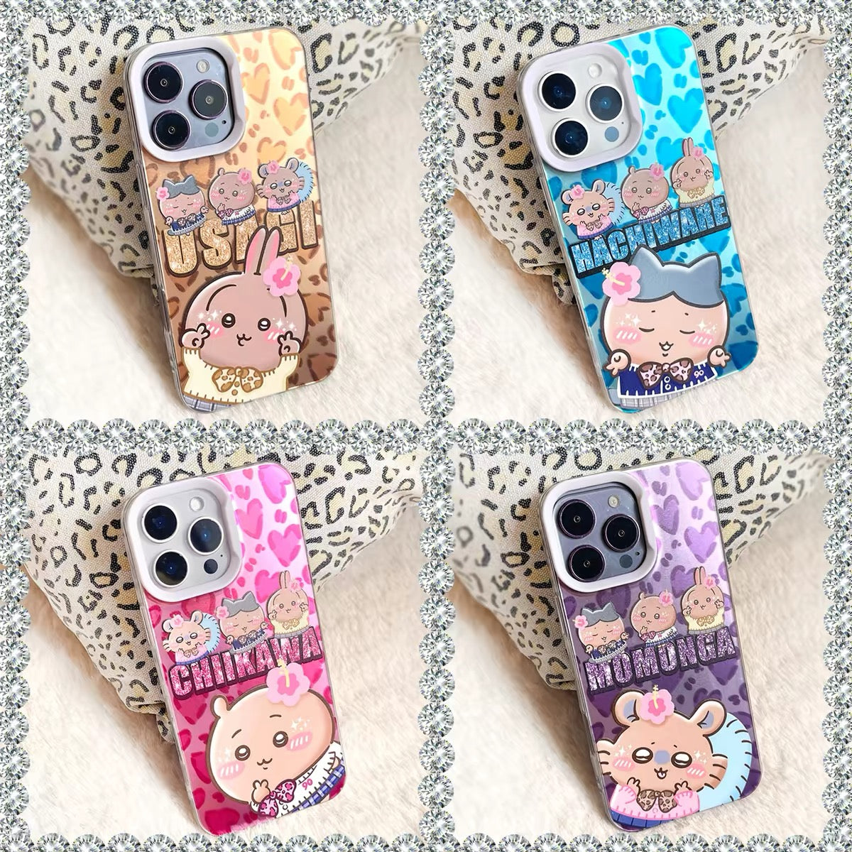 Japanese Cartoon ChiiKawa X 9090 Shibuya Gyaru Laser Case | Tanned Skin Chiikawa Hachiware Usagi Momonga - iPhone Case 11 12 13 14 15 16 16e 17 17e Pro Promax