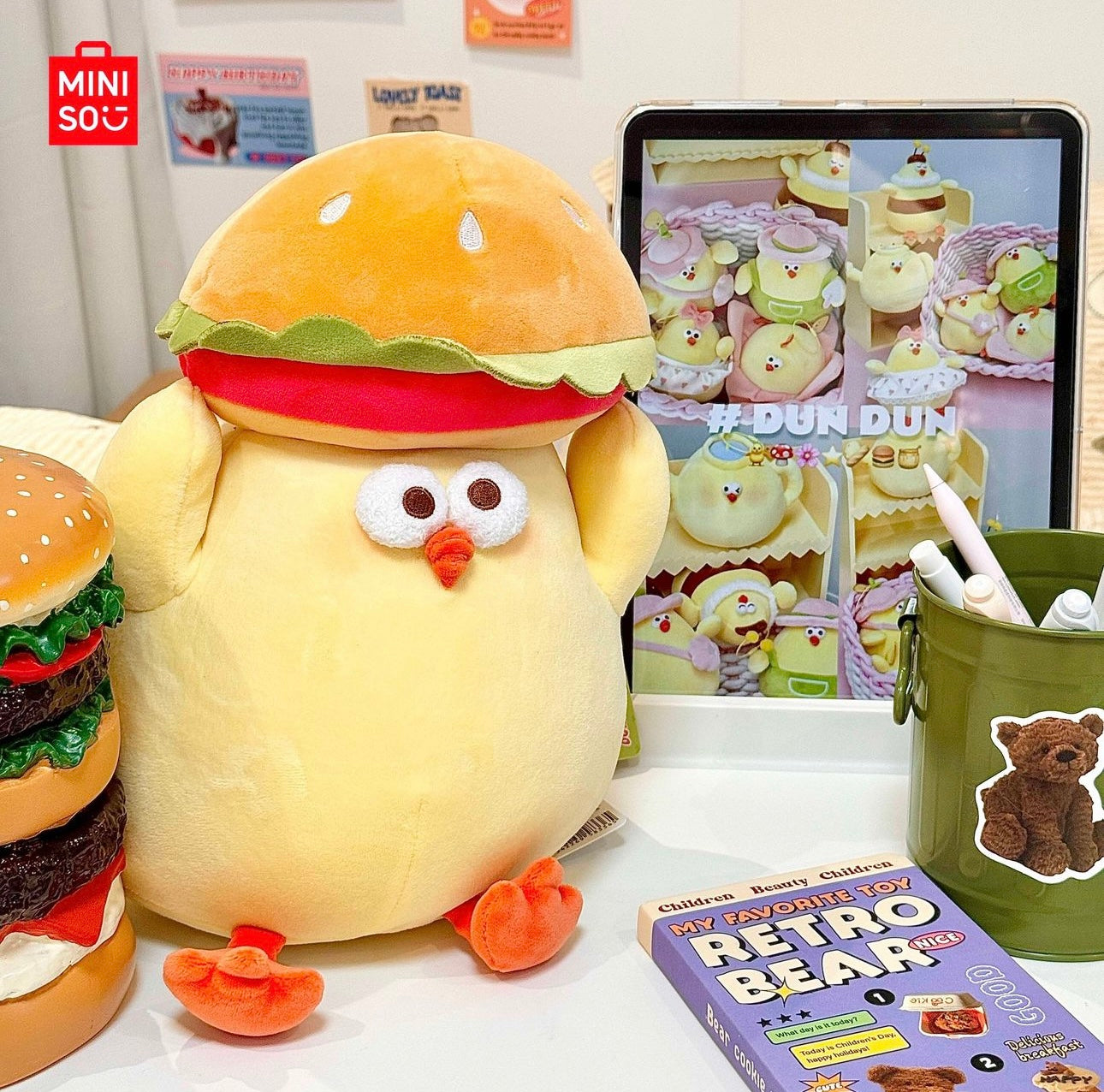 Lovely Chicken Fat Dundun Foods Plush Doll Hamburger on Head
