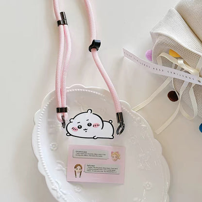 Japanese Cartoon Phone Back Clip with Phone Lanyard | Laying Chiikawa Hachiware Usagi Momonga - for All Smart Phones