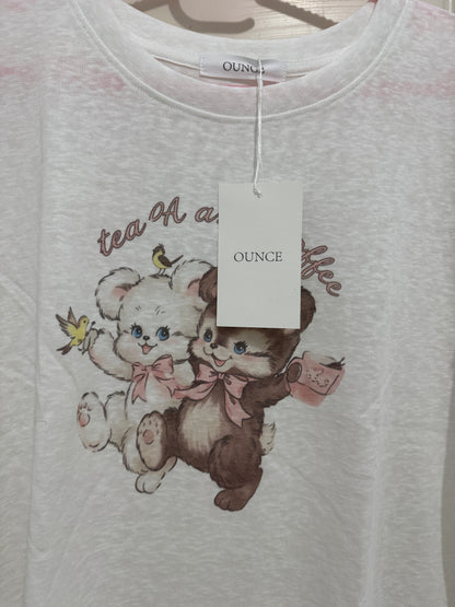Korean Fashion Cute Animals Style T-Shirt Series | Vintage Bear Couple with Birdies - Kawaii Fashion Items