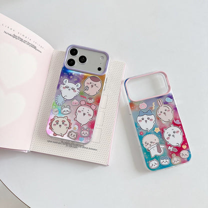 Japanese Cartoon ChiiKawa Laser Phone Case with Strap | Rainbow Galaxy with ChiiKawa Hachiware Usagi Momonga Rakko Kurimanju Shisa Furuhonya - Phone Case Samsung Galaxy S26 S25 S24 S23 S22 S21 FE Ultra Edge