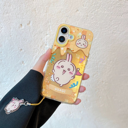 Japanese Cartoon ChiiKawa Laser Phone Case with Strap | Happy Party Chiikawa Hachiware Usagi Momonga - Phone Case Samsung Galaxy S26 S25 S24 S23 S22 S21 FE Ultra Edge