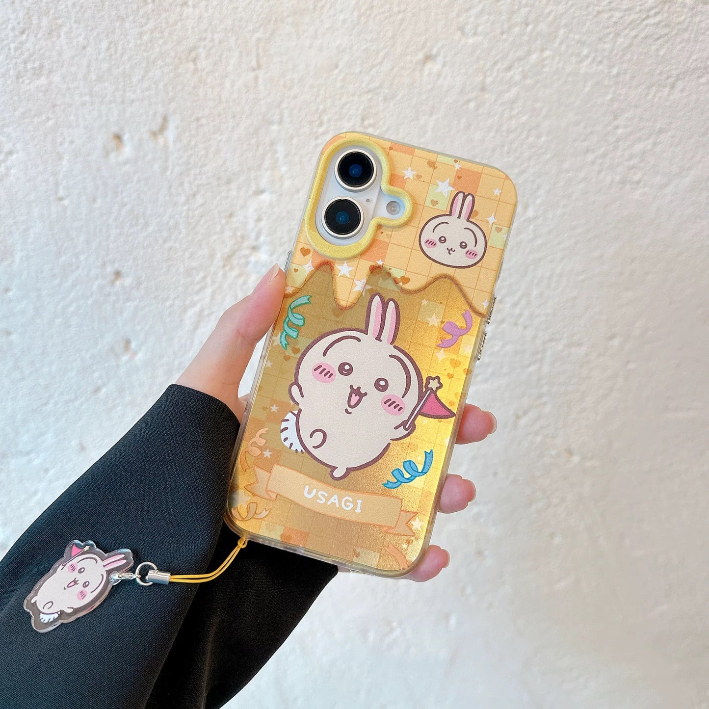 Japanese Cartoon ChiiKawa iPhone Laser Case with Strap | Happy Party Chiikawa Hachiware Usagi Momonga - iPhone Case PLUS SE2 XS XR X 11 12 13 14 15 16 16e 17 17e Pro Promax 12mini 13mini