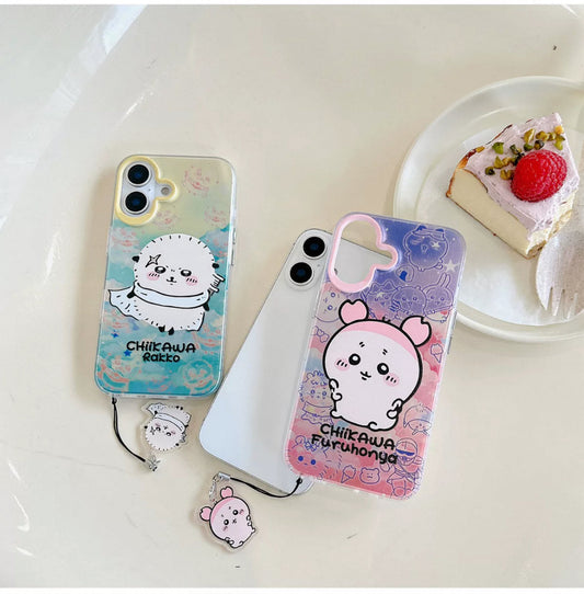 Japanese Cartoon iPhone Case with Strap | Laser Kurimanju Rakko Shisa Furuhonya - iPhone CasePhone Case 7 8 PLUS SE2 XS XR X 11 12 13 14 15 Pro Promax 12mini 13mini