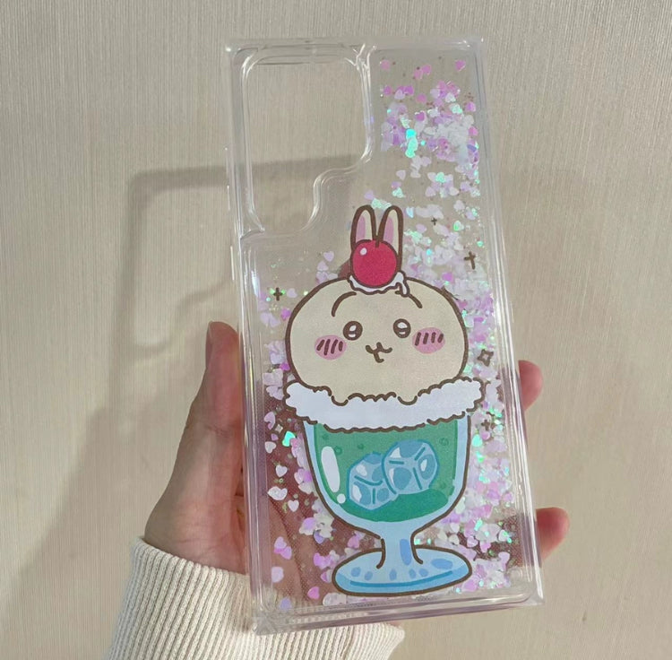 Japanese Cartoon Chiikawa Ice Cream Cup | ChiiKawa Hachiware Usagi Glitter QuickSand iPhone Case 6 7 8 PLUS SE2 XS XR X 11 12 13 14 15 16 Pro Promax 12mini 13mini WinnieTheBirds Toy Shop