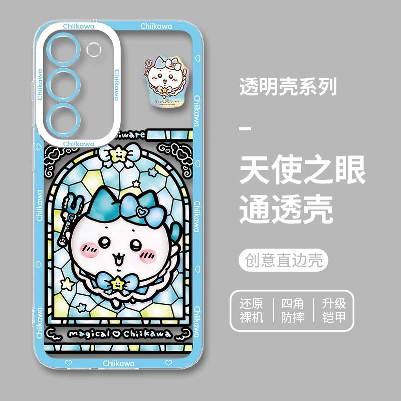 Japanese Cartoon Phone Case Magical Girl with Glass Window Clean Version | Chiikawa Hachiware Usagi Momonga Kurimanju Rakko Shisa Furuhonya - Phone Case Samsung Galaxy S26 S25 S24 S23 S22 S21 FE Ultra Edge