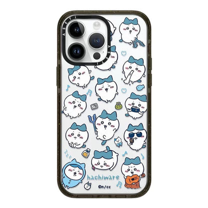 Japanese Cartoon ChiiKawa Clear with Transparent Black Frame Phone Case | Full Screen Fun Emo Colour & Clear ChiiKawa Hachiware Usagi - iPhone Case 12 13 14 15 16 17 Pro Promax