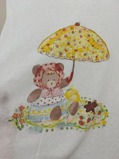 Korean Fashion Cute Animals Style Long-sleeved Sun Protection T-Shirt Series | Bear with Umbrella Picnic - Kawaii Fashion Items