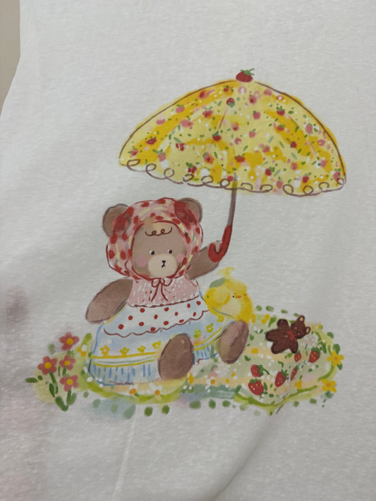 Korean Fashion Cute Animals Style Long-sleeved Sun Protection T-Shirt Series | Bear with Umbrella Picnic - Kawaii Fashion Items