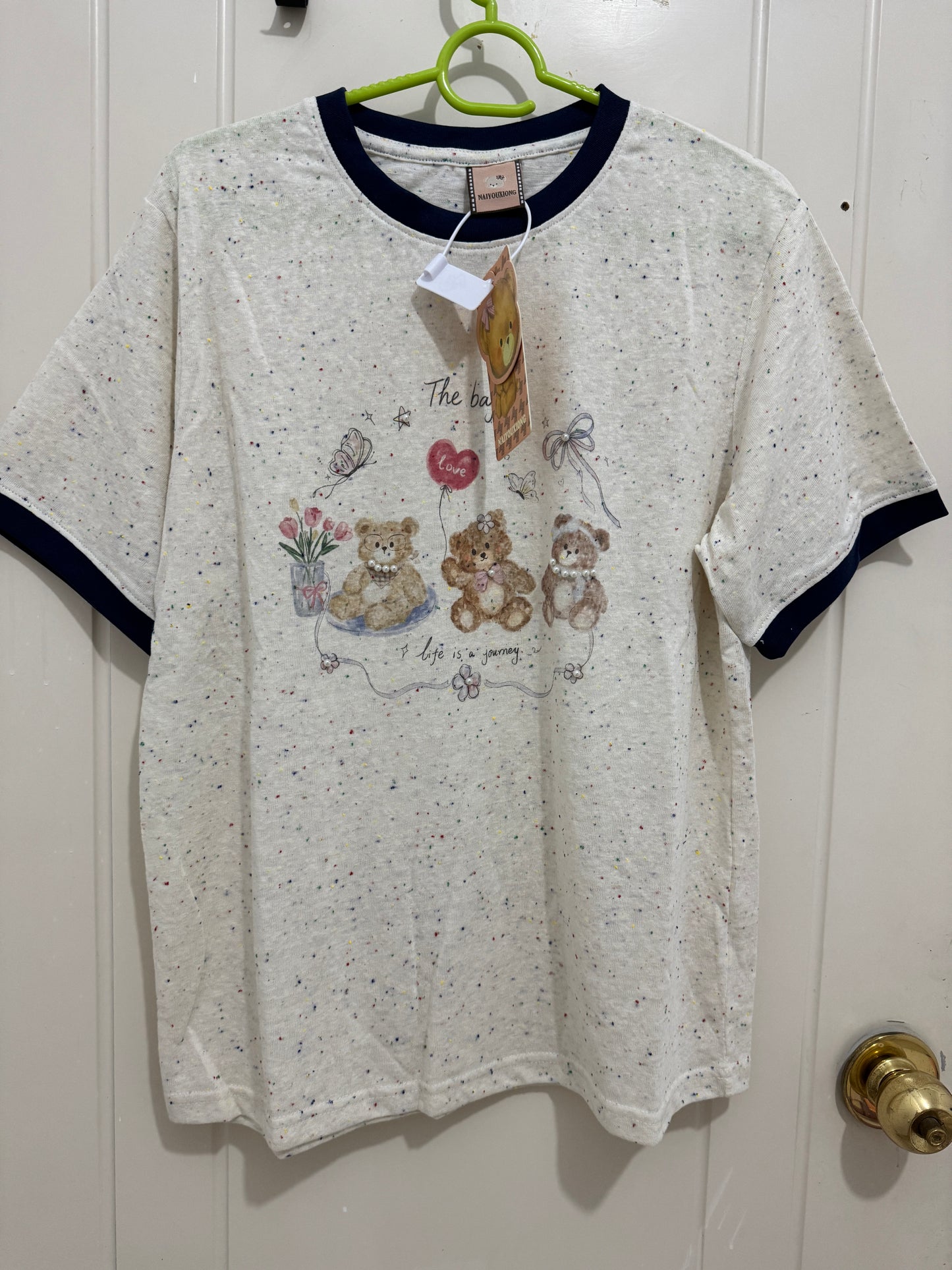 Korean Fashion Cute Animals Style T-Shirt Series | Vintage 3 Teddy Bear with Pearl - Kawaii Fashion Items