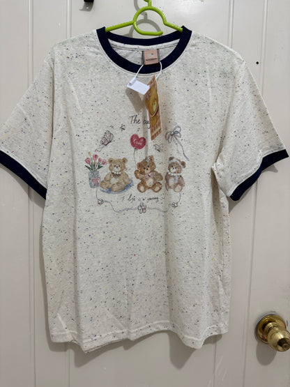 Korean Fashion Cute Animals Style T-Shirt Series | Vintage 3 Teddy Bear with Pearl - Kawaii Fashion Items