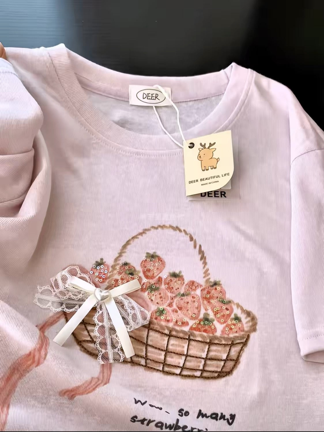 Korean Fashion Cute Fruits Style T-Shirt Series | Bling Strawberry Basket - Kawaii Fashion Items