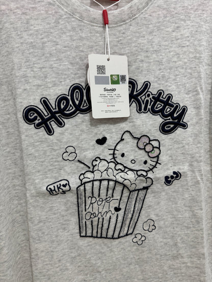 Korean Fashion Cute Cartoon Style T-Shirt Series | Bling Bling Embroidery Popcorn Hello Kitty - Kawaii Fashion Items