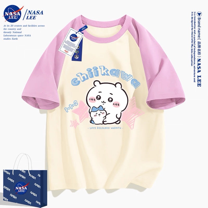 Japanese Cartoon ChiiKawa Casual Style T-Shirt Series | Big Chiikawa with Small Hachiware - Kawaii Fashion Items