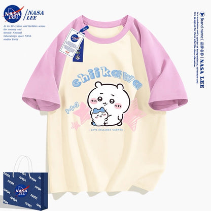 Japanese Cartoon ChiiKawa Casual Style T-Shirt Series | Big Chiikawa with Small Hachiware - Kawaii Fashion Items