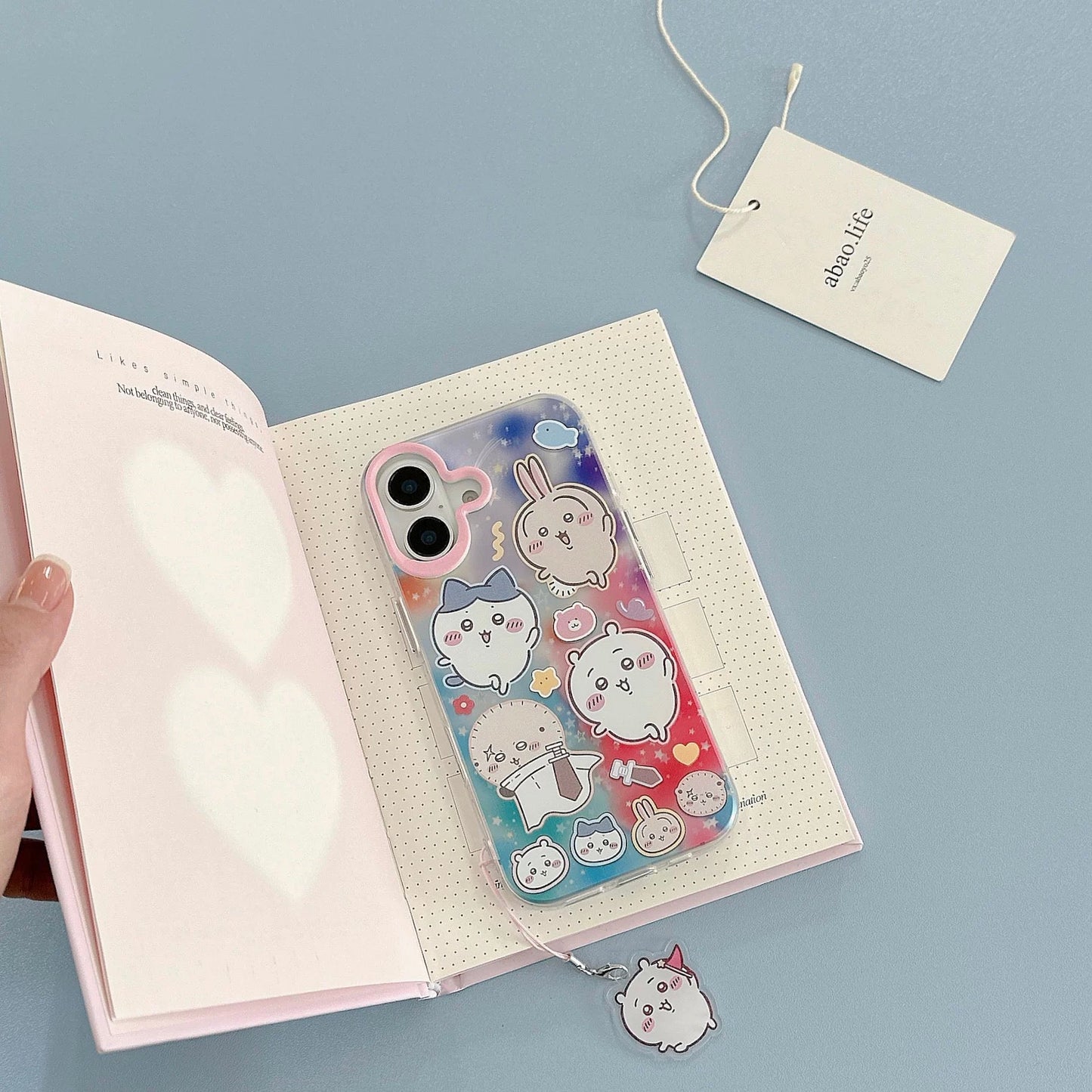 Japanese Cartoon ChiiKawa Laser Phone Case with Strap | Rainbow Galaxy with ChiiKawa Hachiware Usagi Momonga Rakko Kurimanju Shisa Furuhonya - Phone Case Samsung Galaxy S26 S25 S24 S23 S22 S21 FE Ultra Edge