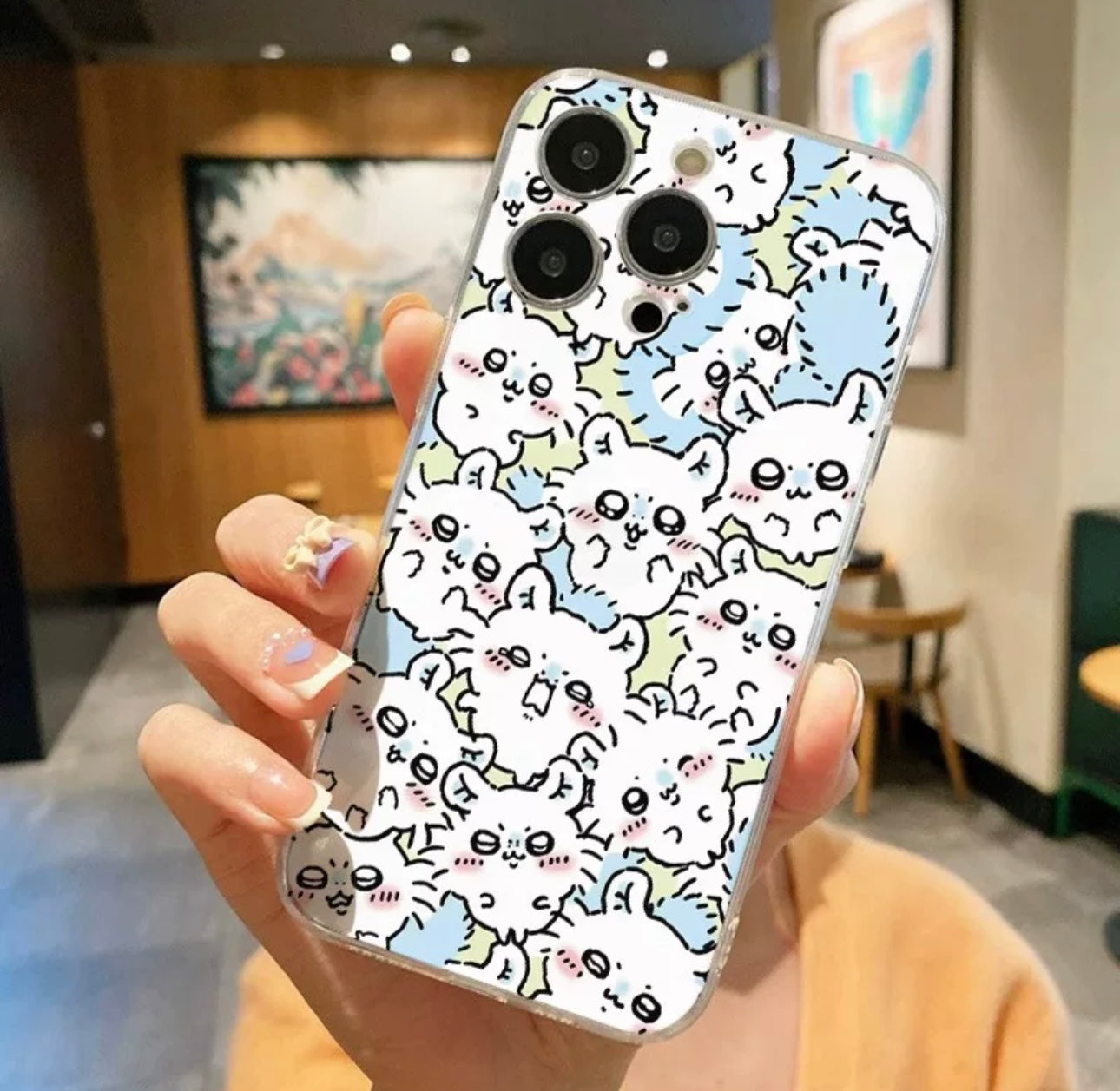 Japanese Cartoon Fun Full Screen ChiiKawa Hachiware Usagi Momonga Rakko - iPhone Case 11 12 13 14 15 Pro Promax WinnieTheBirds Toy Shop