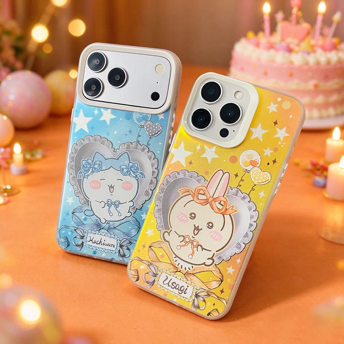 Japanese Cartoon ChiiKawa Ribbon Heart Cushion Laser Case | Chiikawa Hachiware Usagi Momonga 4 Styles - iPhone Case 11 12 13 14 15 16 16e 17 17e 18 Pro Promax