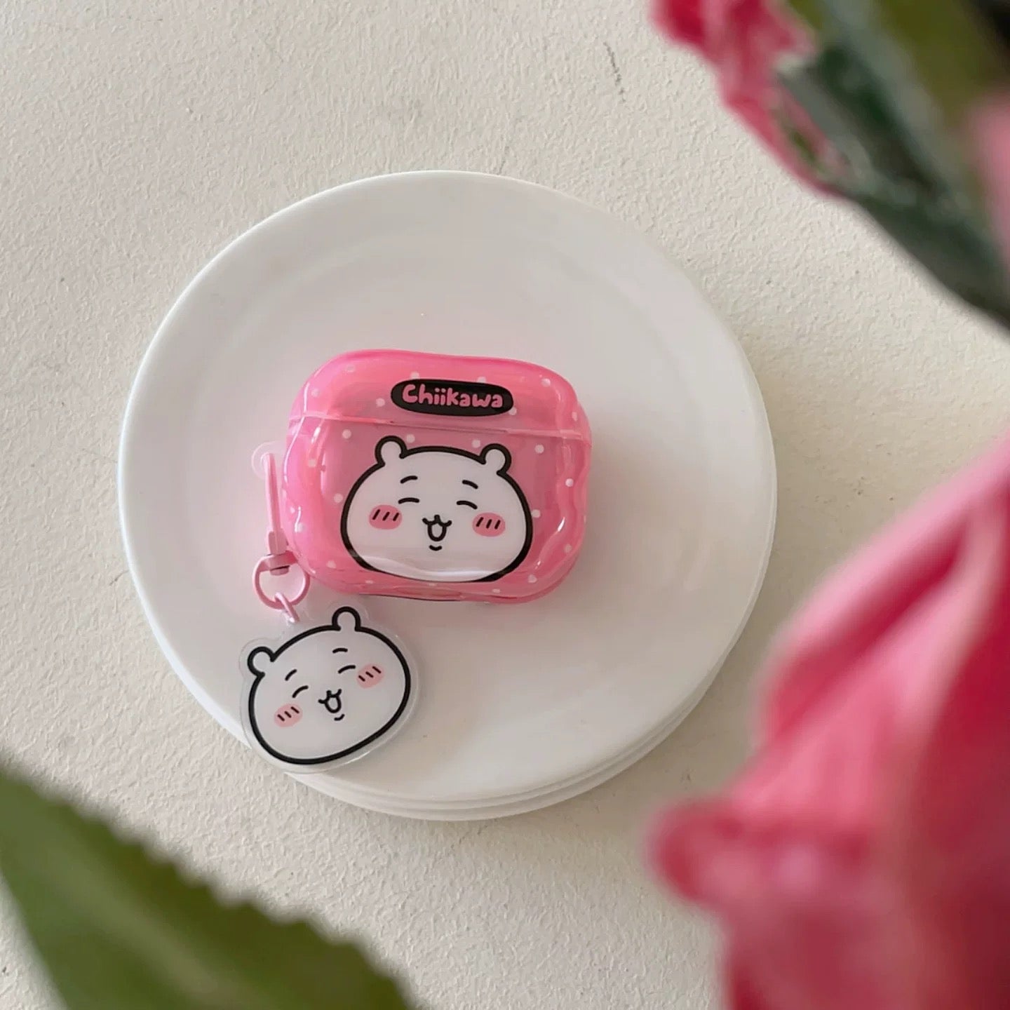 Japanese Cartoon ChiiKawa Colourful with Dot |  Chiikawa Hachiware Usagi Pink Blue Yellow with Keychain - AirPods AirPodsPro AirPods3 AirPods4 Case WinnieTheBirds Toy Shop