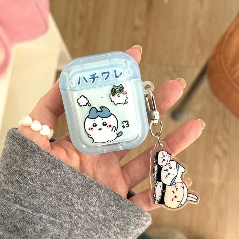 Japanese Cartoon ChiiKawa Lovely Day | Chiikawa Hachiware Usagi Pink Blue Yellow with Keychain - AirPods AirPodsPro AirPods3 AirPods4 Case WinnieTheBirds Toy Shop