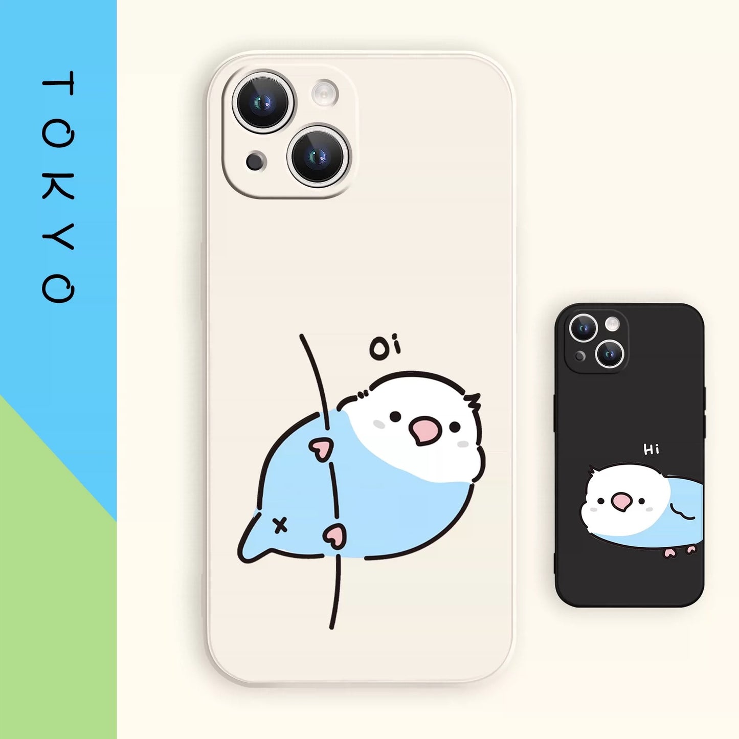 Lovely Simple Drawing White & Blue Budgie Silicon Phone Case | Oi & Hi White & Black - iPhone Case PLUS SE2 XS XR X 11 12 13 14 15 16 16e 17 17e Pro Promax 12mini 13mini