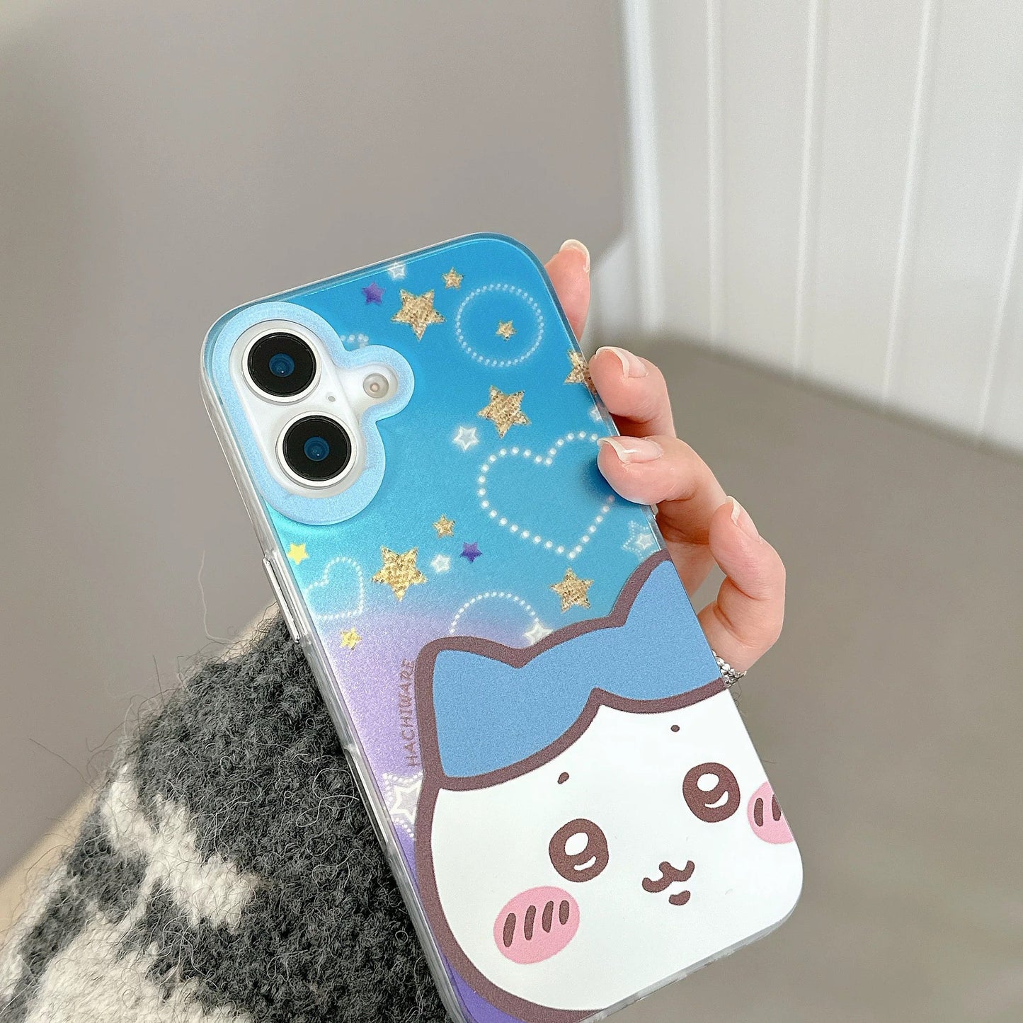 Japanese Cartoon ChiiKawa Laser Phone Case | Golden Stars with Light Heart ChiiKawa Hachiware Usagi Momonga - iPhone Case PLUS SE2 11 12 13 14 15 16 16e 17 17e Pro Promax 12mini 13mini