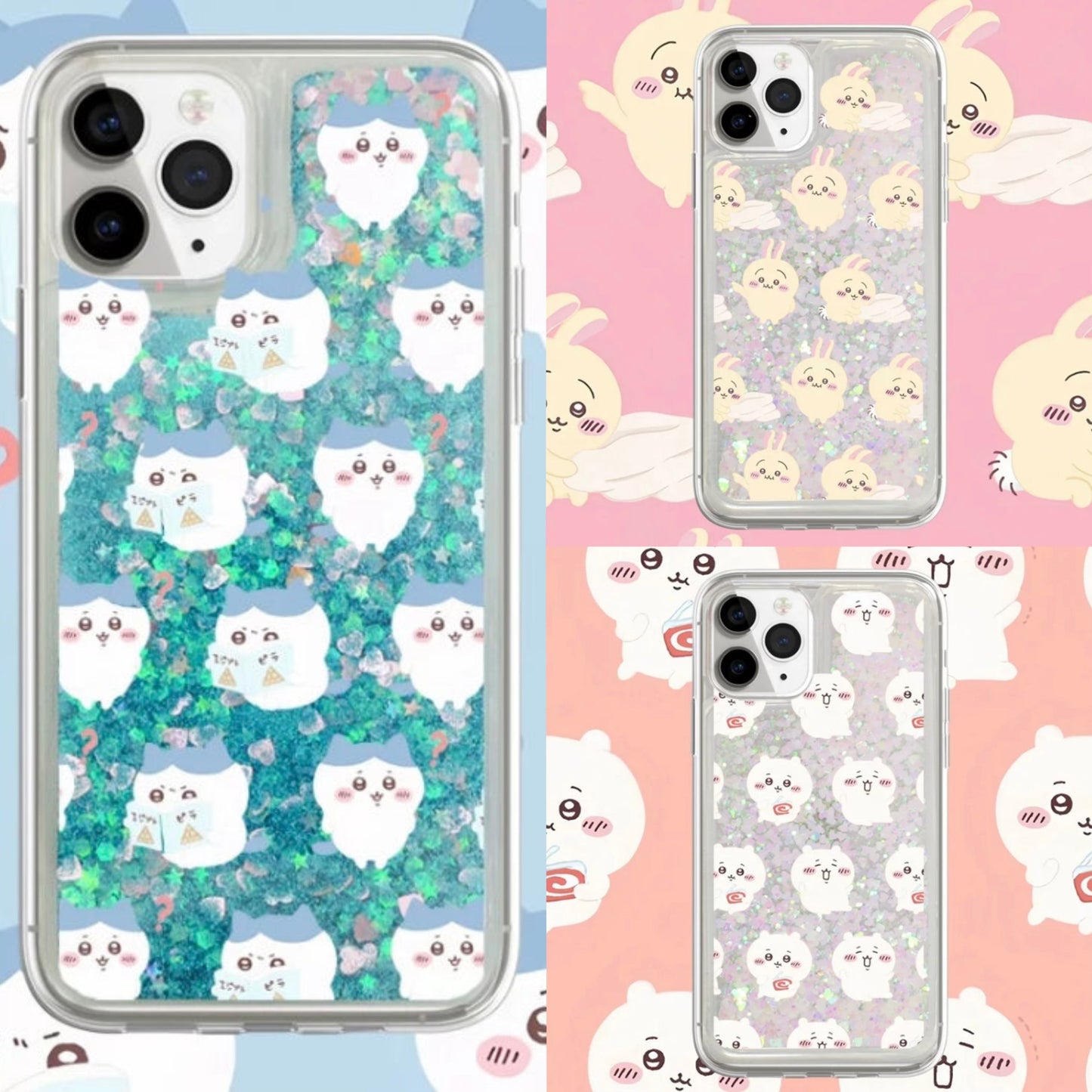 Japanese Cartoon ChiiKawa Kawaii FullScreen | Chiikawa Hachiware Usagi Glitter QuickSand - Phone Case Samsung Galaxy S26 S25 S24 S23 S22 S21 FE Ultra Edge