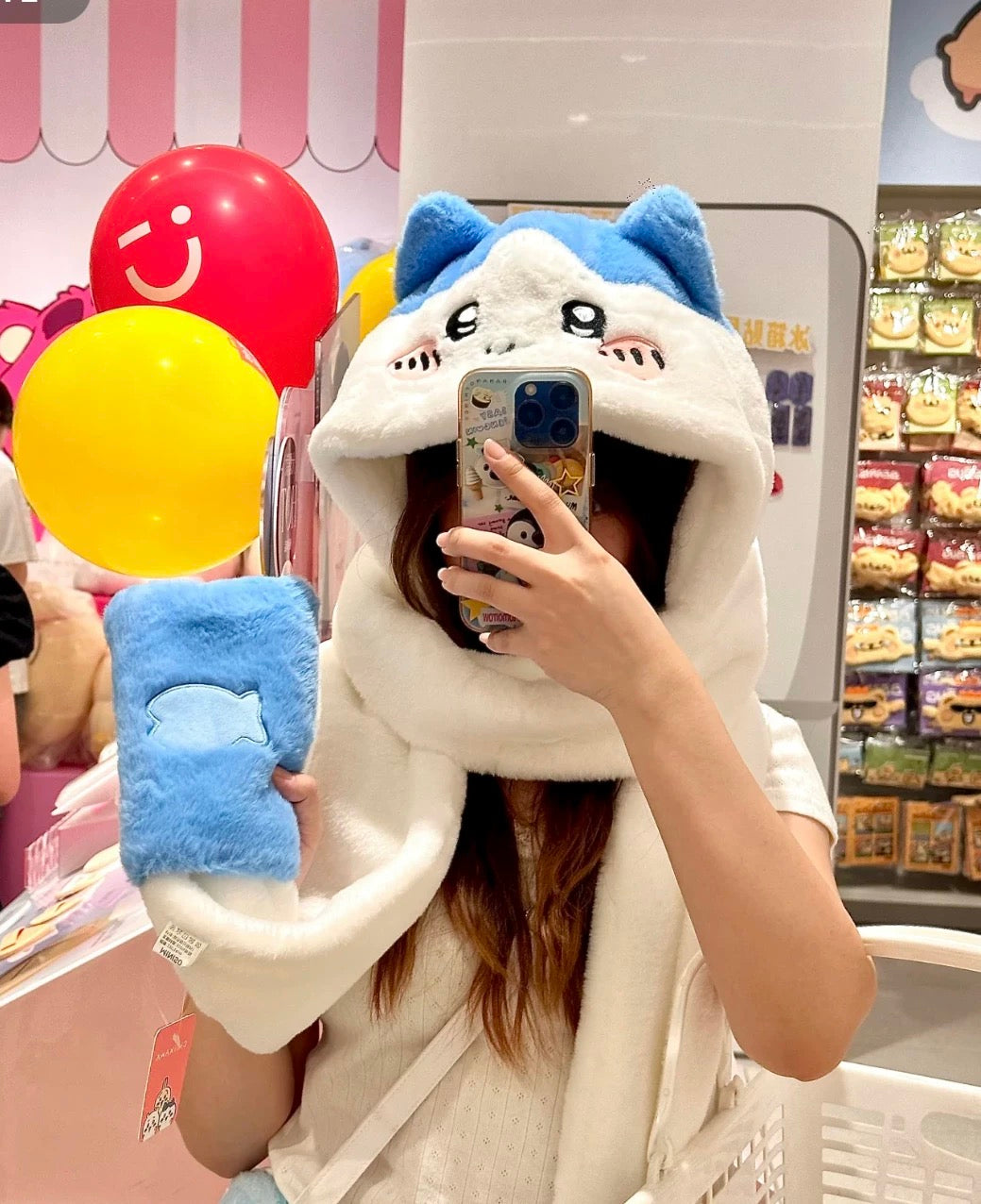 Miniso X ChiiKawa | Chiikawa Hachiware Usagi Hat with Scarf Hat - Winter Warm Accessory Outfits  WinnieTheBirds Toy Shop