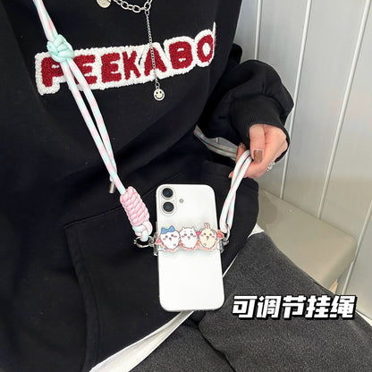 Japanese Cartoon Phone Back Clip with Phone Lanyard | Chiikawa Pink & Mint Green - for All Smart Phones