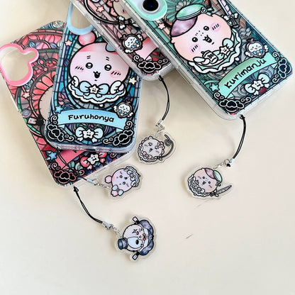 Japanese Cartoon iPhone Case with Strap | Laser Magical Girl with Glass Window Kurimanju Rakko Shisa Furuhonya Magic - iPhone Case 7 8 PLUS SE2 XS XR X 11 12 13 14 15 Pro Promax 12mini 13mini  WinnieTheBirds Toy Shop