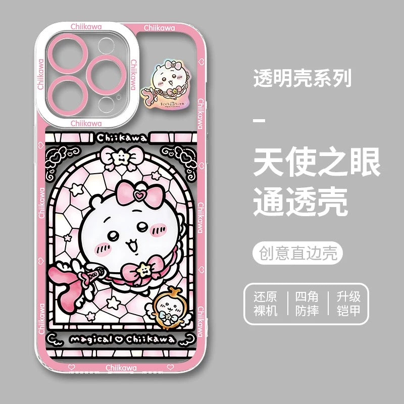 Japanese Cartoon Phone Case Magical Girl with Glass Window Clean Version | Chiikawa Hachiware Usagi Momonga Kurimanju Rakko Shisa Furuhonya - iPhone Case PLUS SE2 15 16 16e 17 17e Pro Promax 12mini 13mini