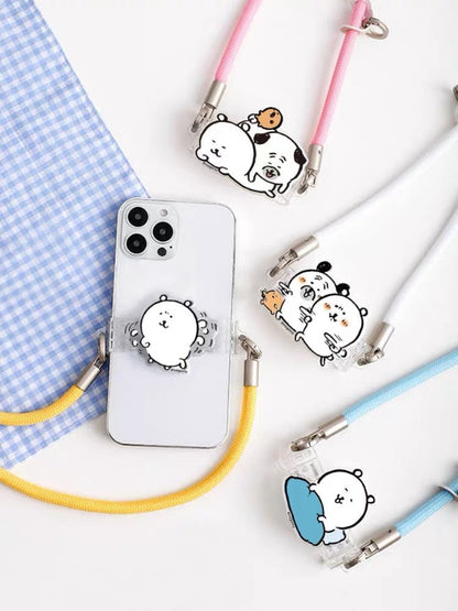 Joke Bear with friends Phone Back Clip with Phone Lanyard | Joker Bear Pug Moguracorokke - for All Smart Phones